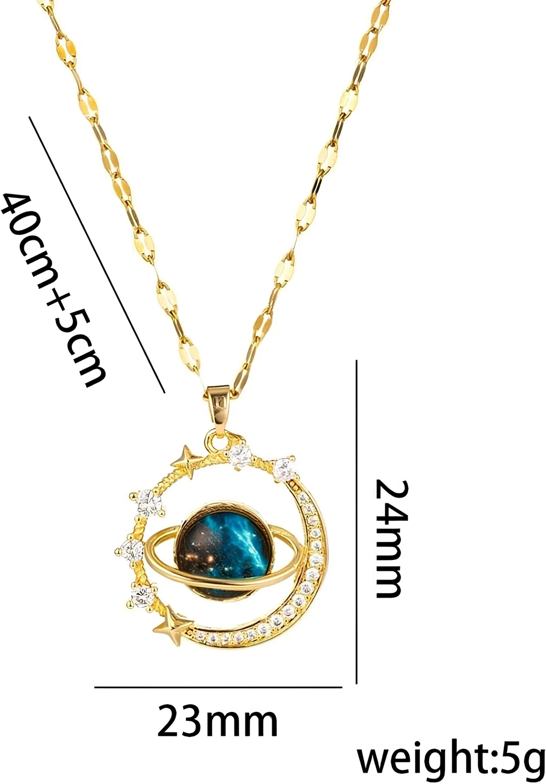  Moon & Star Zircon Pendant Necklace