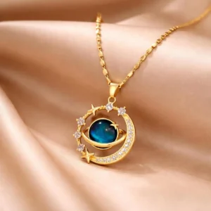 Moon & Star Zircon Pendant Necklace